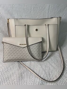 Michael Kors Maisie Large 3 in 1 White Logo Shoulder Purse Bag Tote